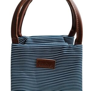 Blue and White Striped Insulated Food Tote Lunch Sack Small Thrive Logo Kaiser